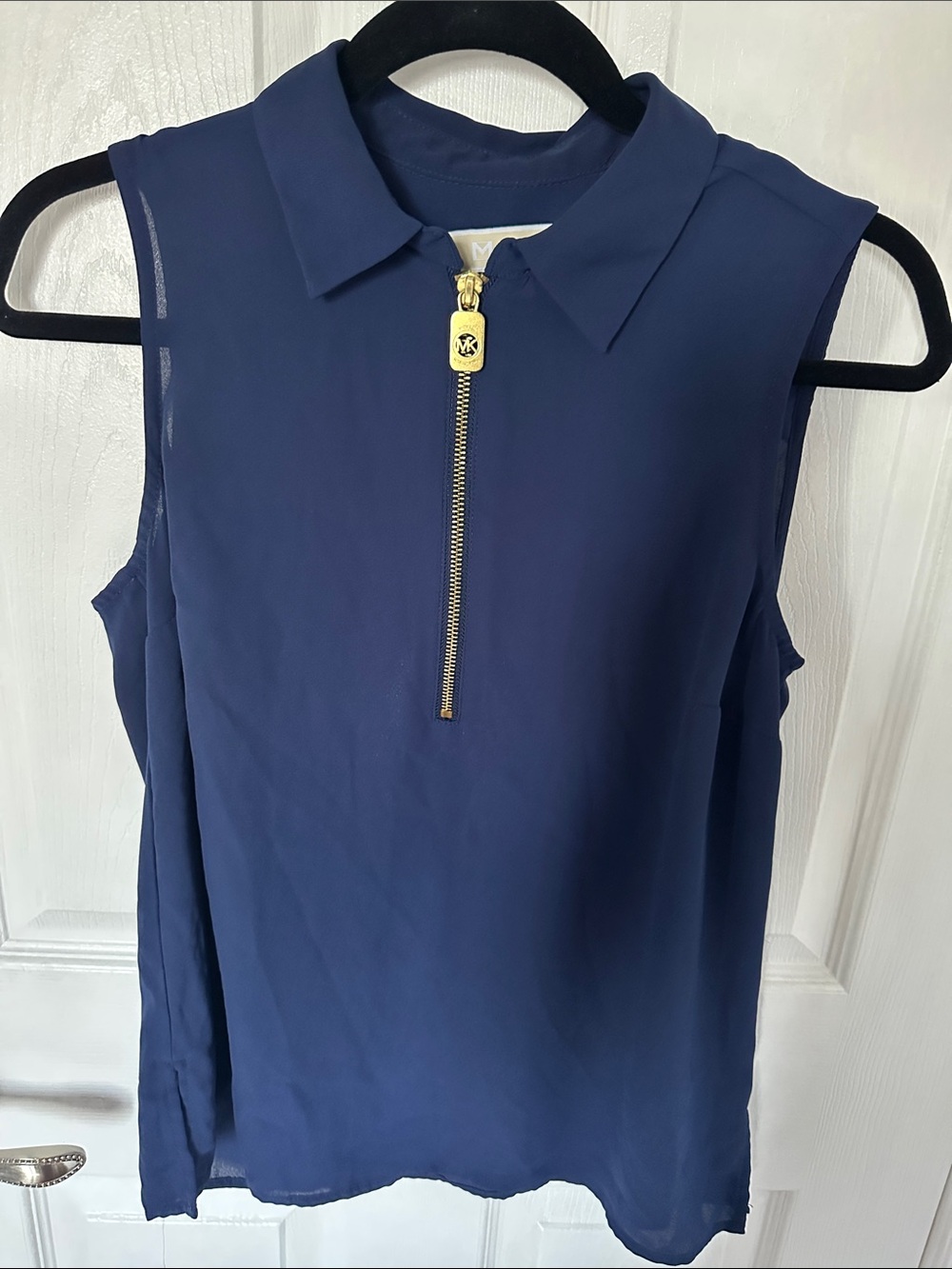 Michael Kors Navy Sleeveless Collared Zip-Front Camisole